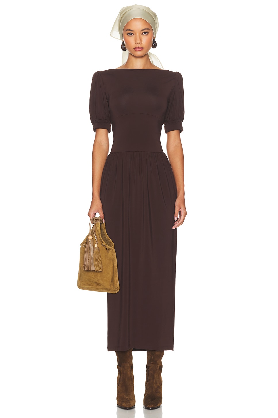 Helsa The Simone Tie Back Jersey Dress in Brown. - XS also in L, M, S