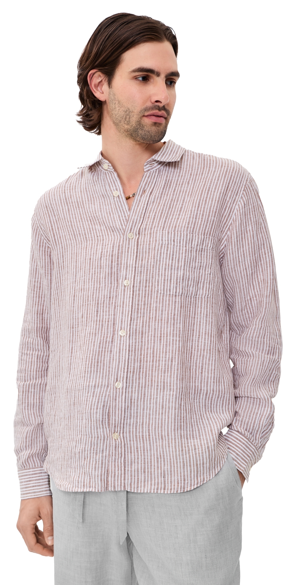 Telles Linen Striped Shirt Caramel