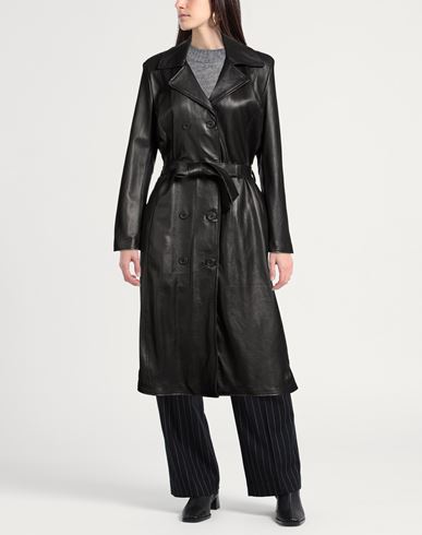 Woman Overcoat & Trench Coat Black Size M Leather