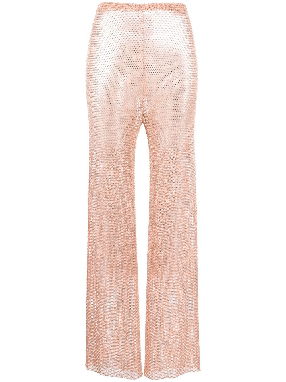 Sheer rhinestone-embellished trousers - Pink