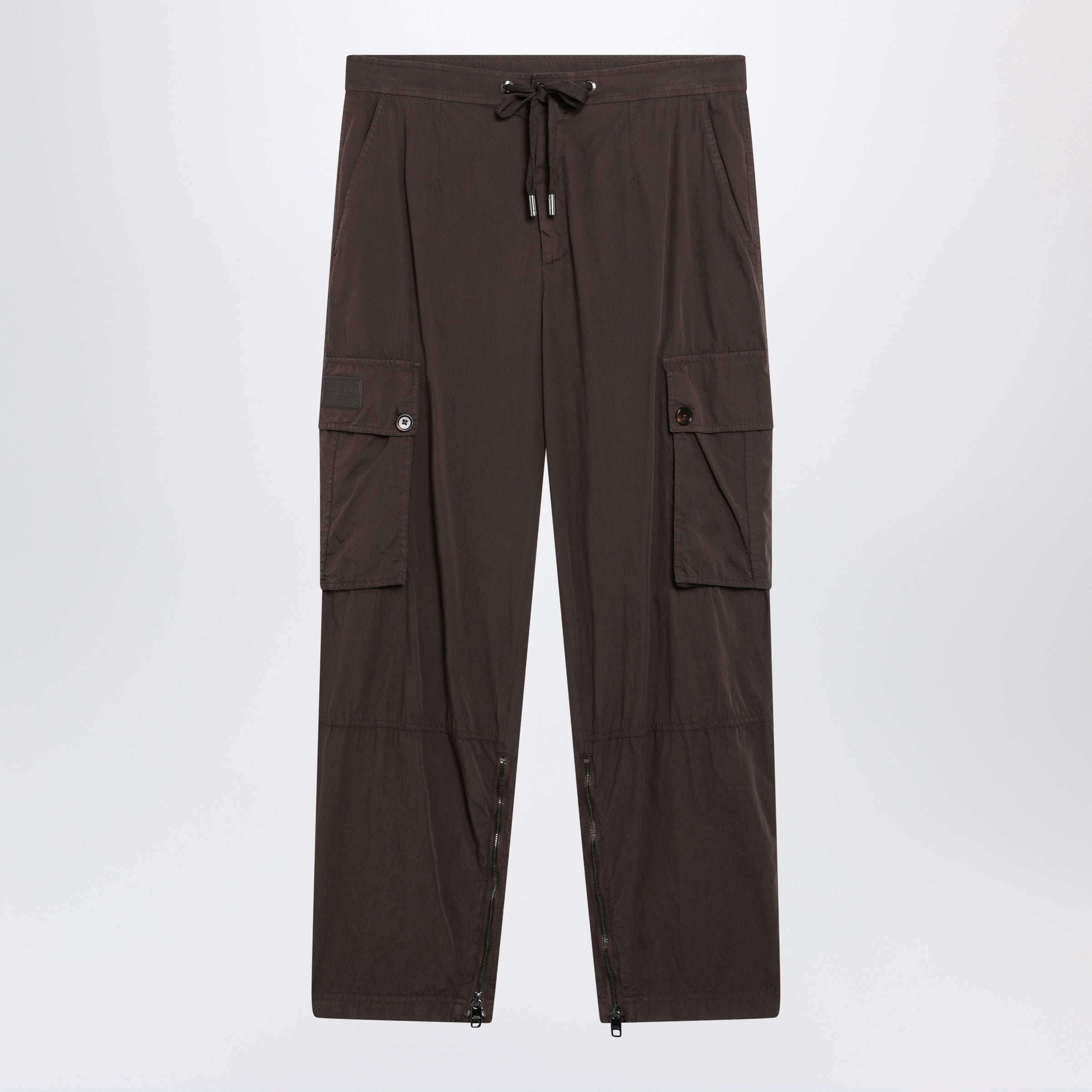 Wide-leg cargo trousers in cotton poplin, brown
