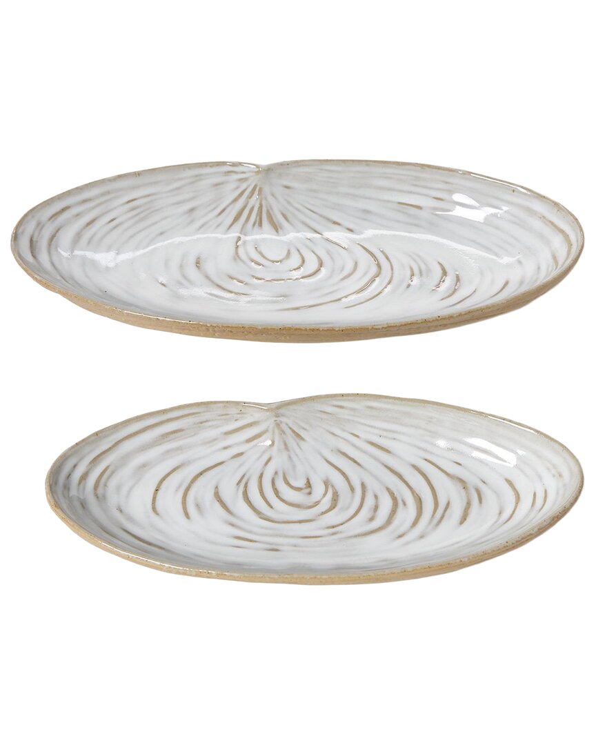 Set Of 2 Artisanal Reactive Glaze Shell Tidbit Dish / Trays