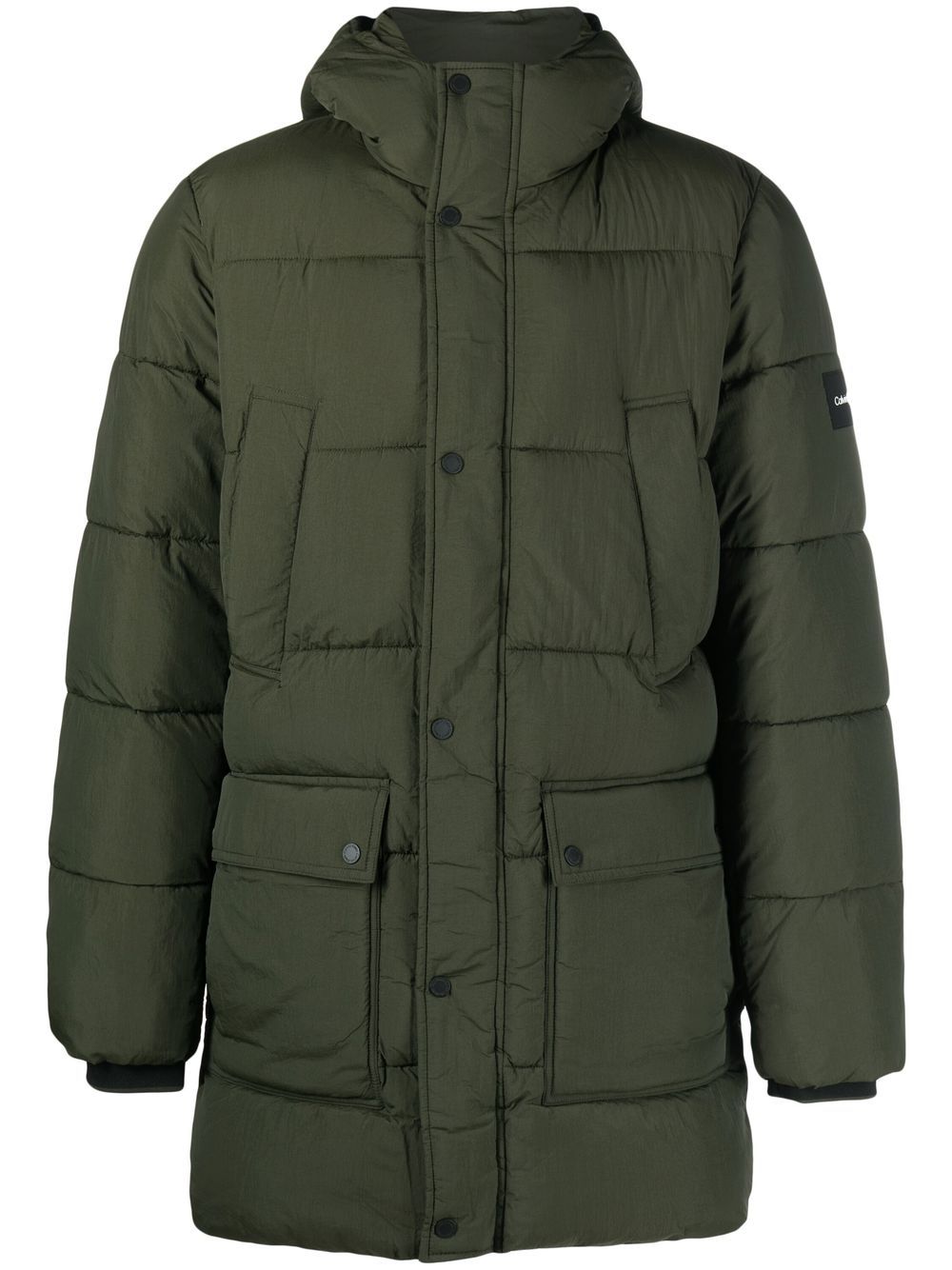 Logo-patch hooded puffer coat - Green