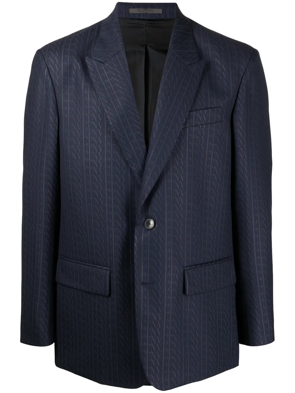 Wool Pinstripe Logo Blazer — Navy