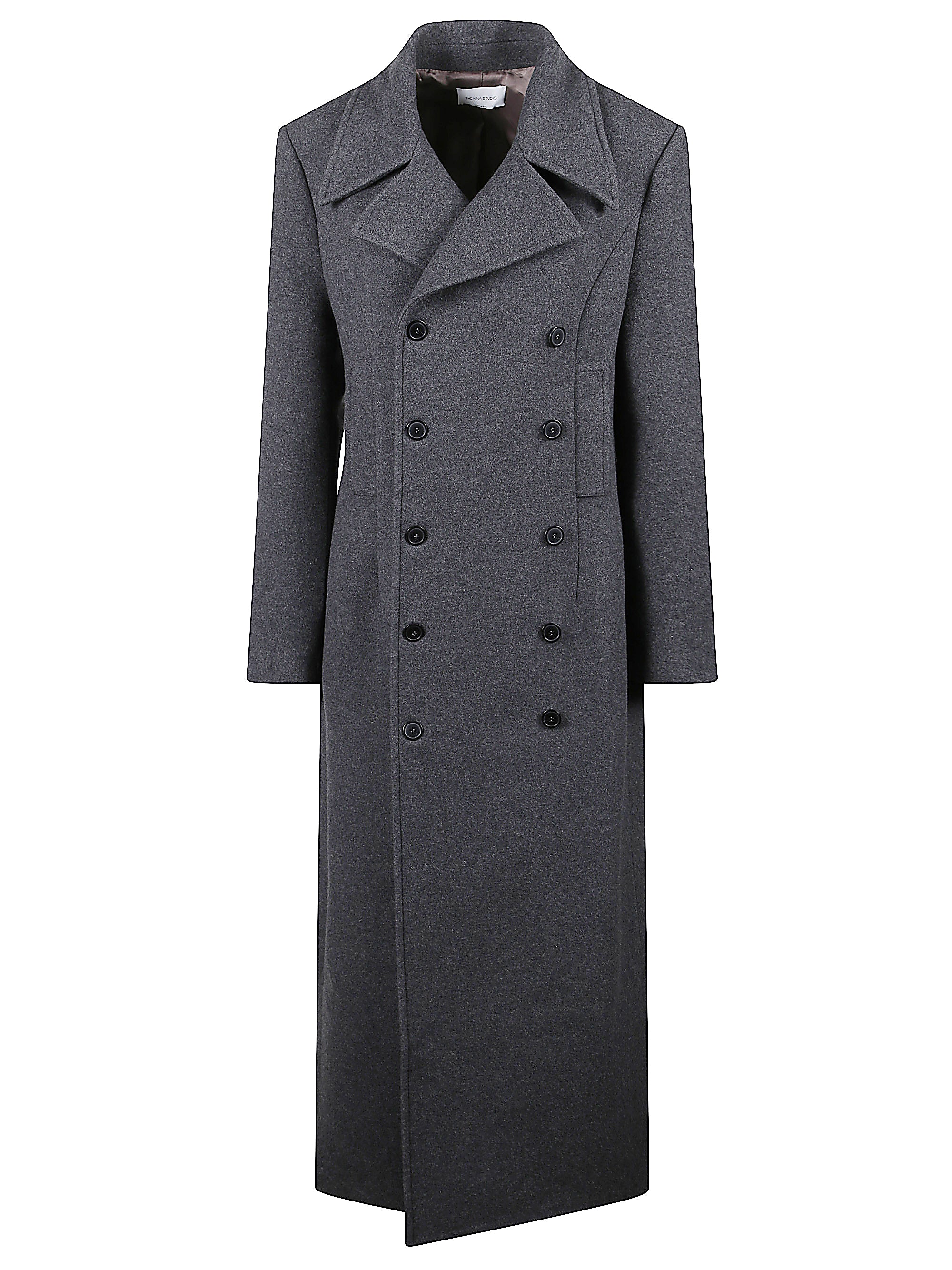 Long Double-Breasted Coat With Classic Lapels In Grey Wool