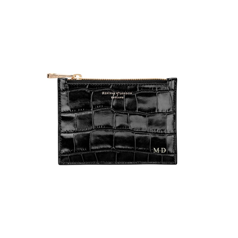 Small Essential Flat Pouch in Deep Shine Black Croc