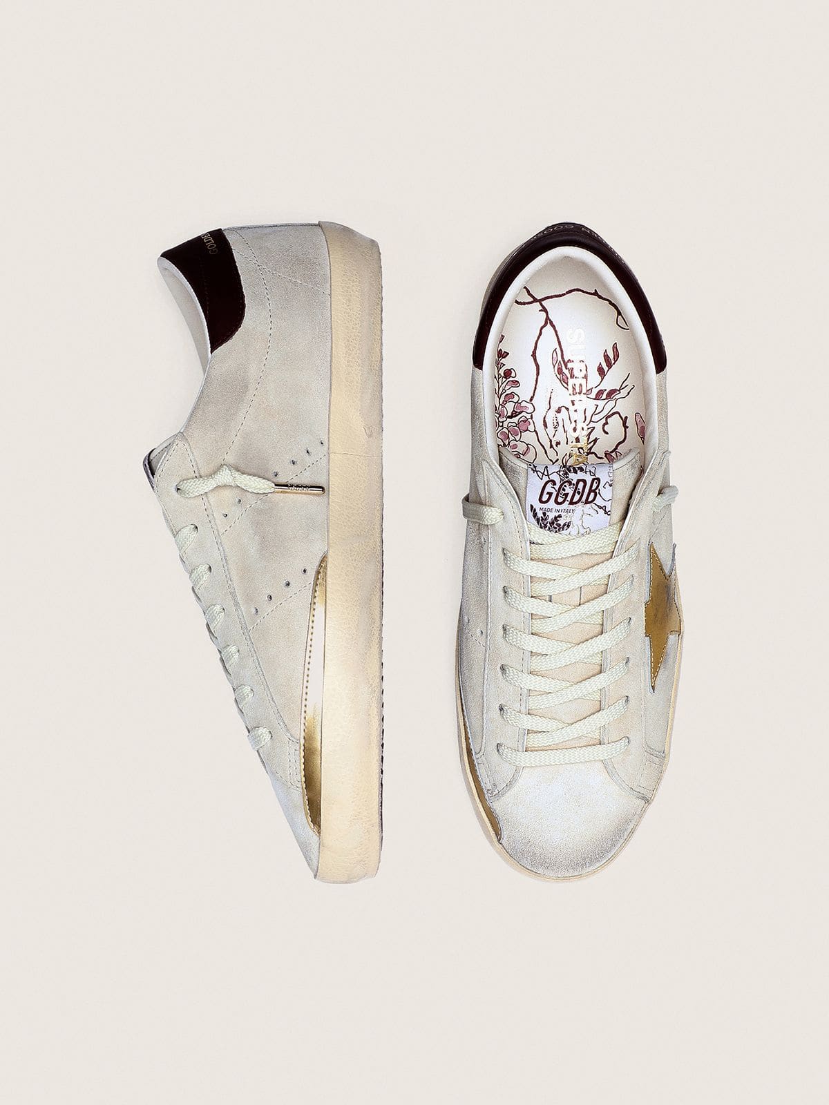 Golden Goose - Men's Super-star Cny In Ivory Suede With Metallic Leather Star And Leather Heel Tab, Man