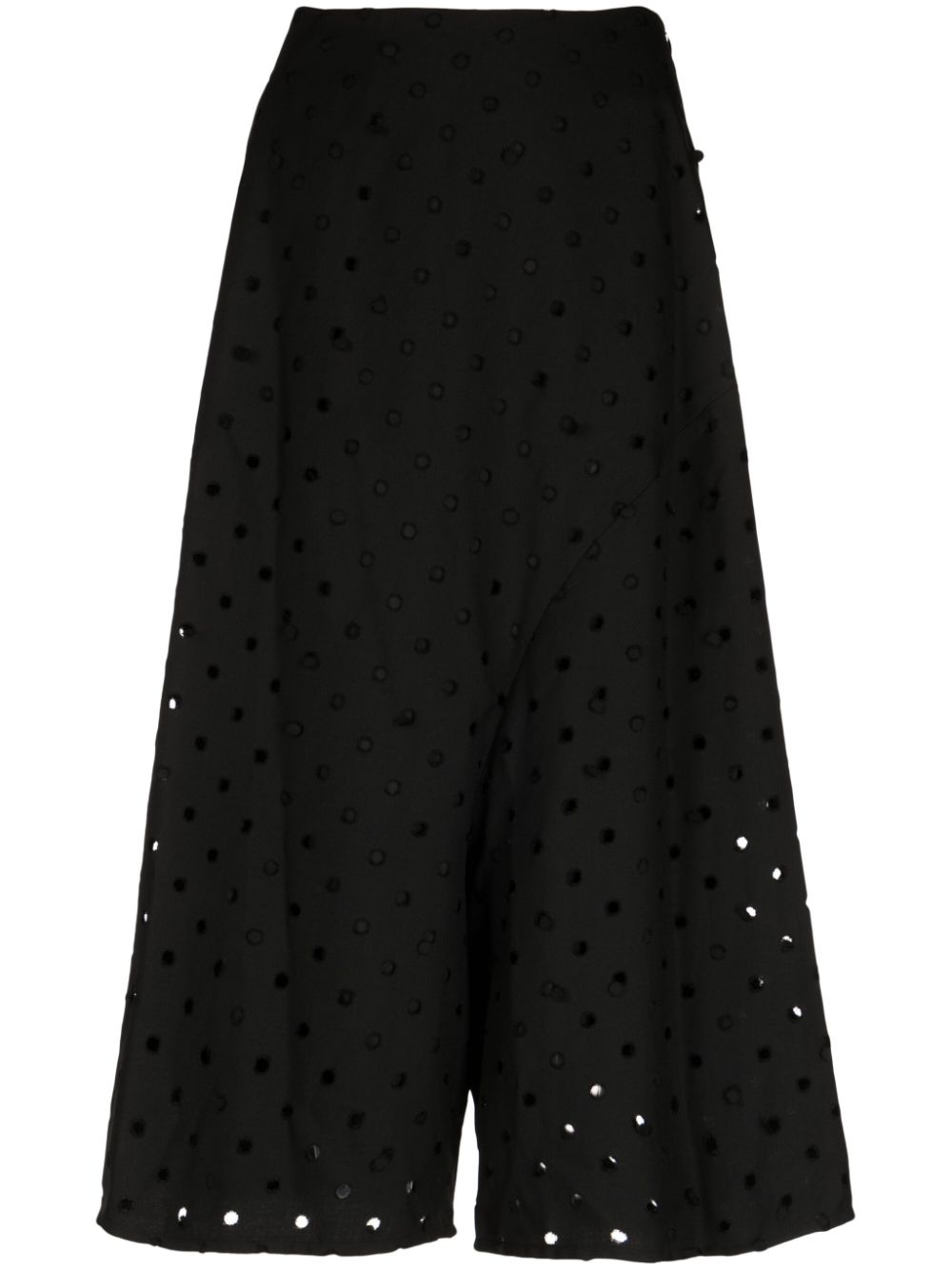 Polka dot gabardine cropped trousers - Black