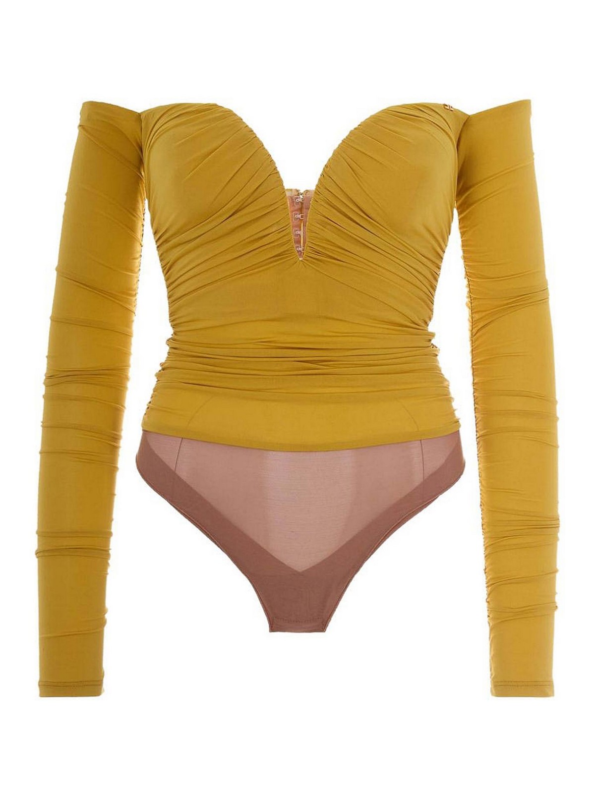 Draped Detailing Bodysuit In Yellow Fabric