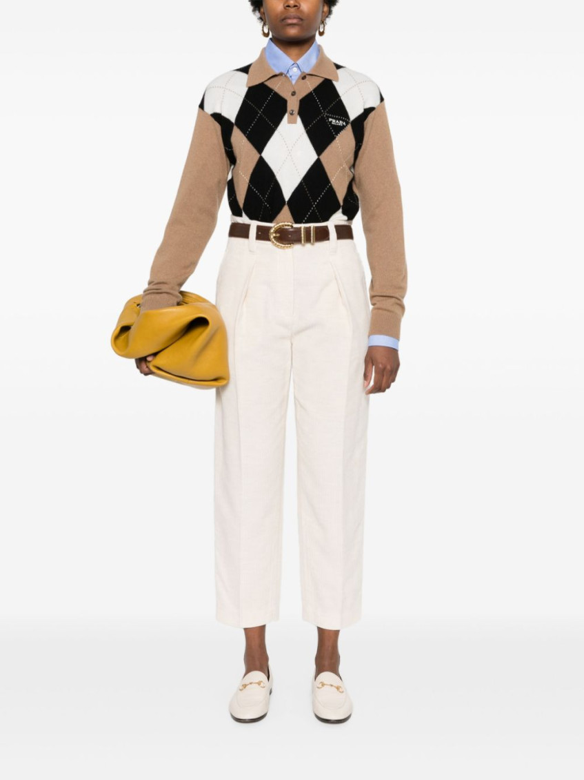 Striped Canvas Trousers In Viscose And Comfort Cotton With Necklace
