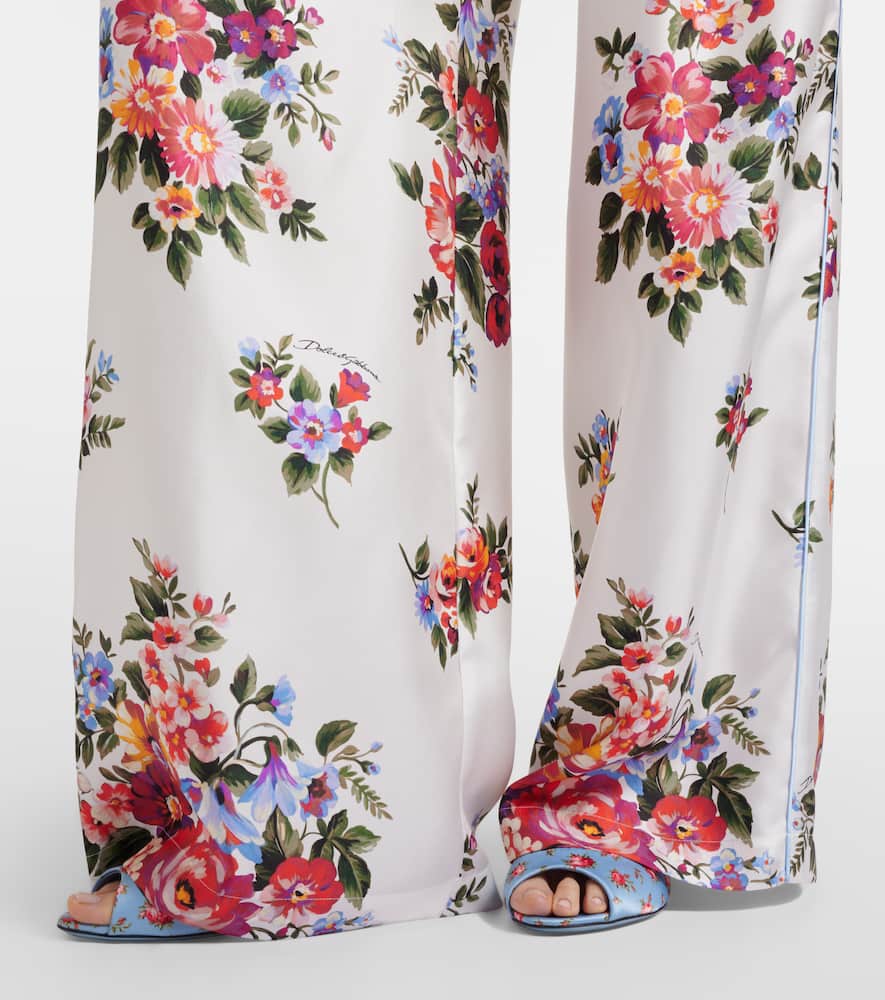 Floral silk wide-leg pants