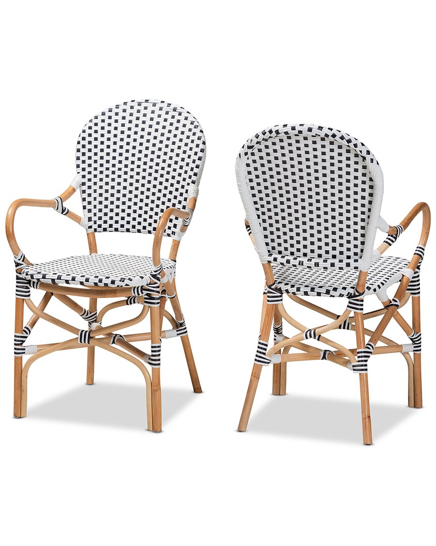 Naila Classic French Weaving & Rattan 2Pc Dining Chair Set