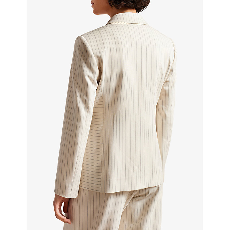 Womens Cream Double-breasted Pinstripe Stretch-woven Blazer