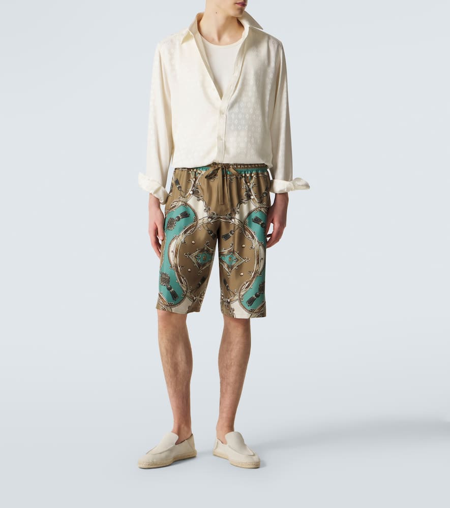 Printed silk twill shorts
