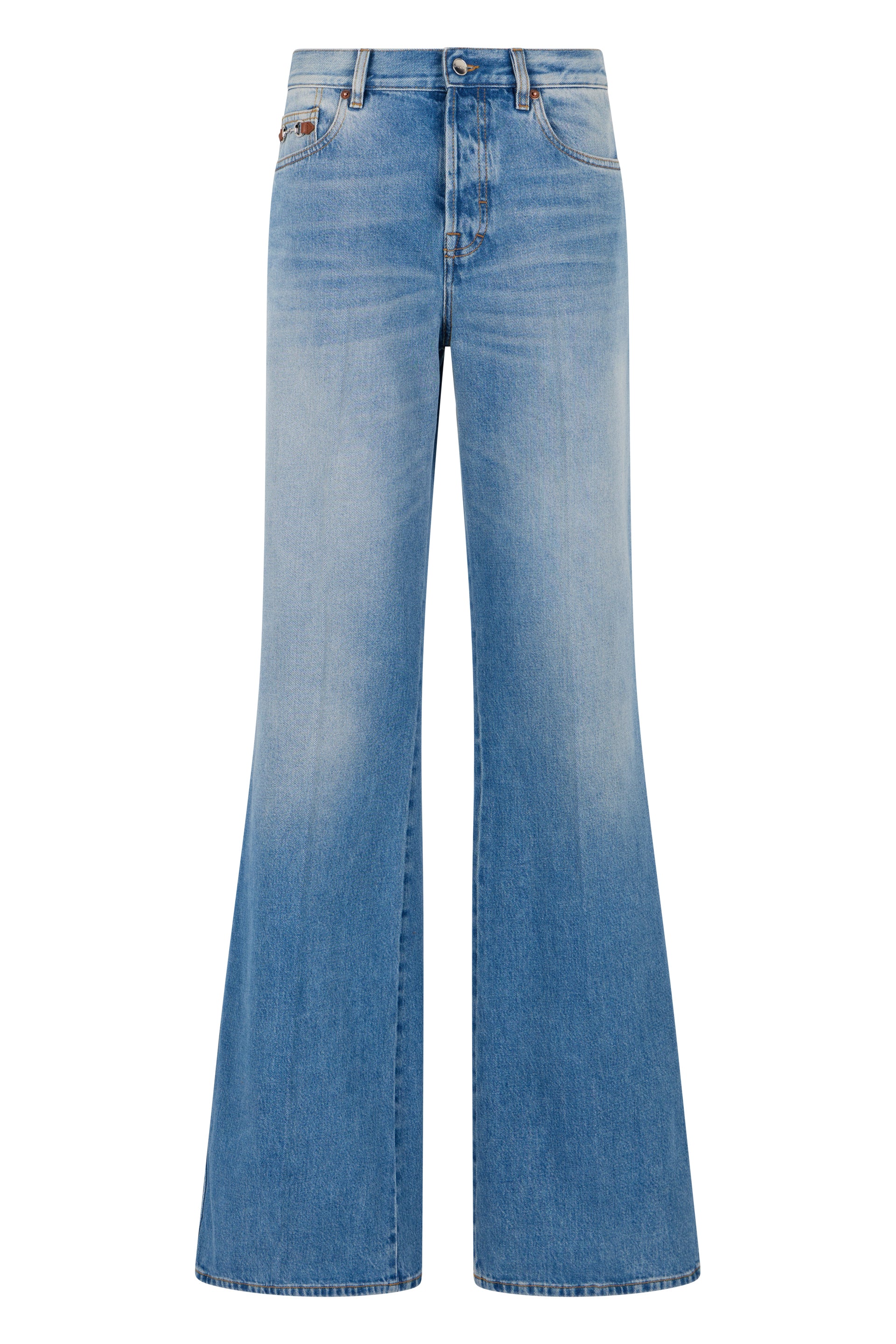 Flared Bleached Cotton Denim Pants