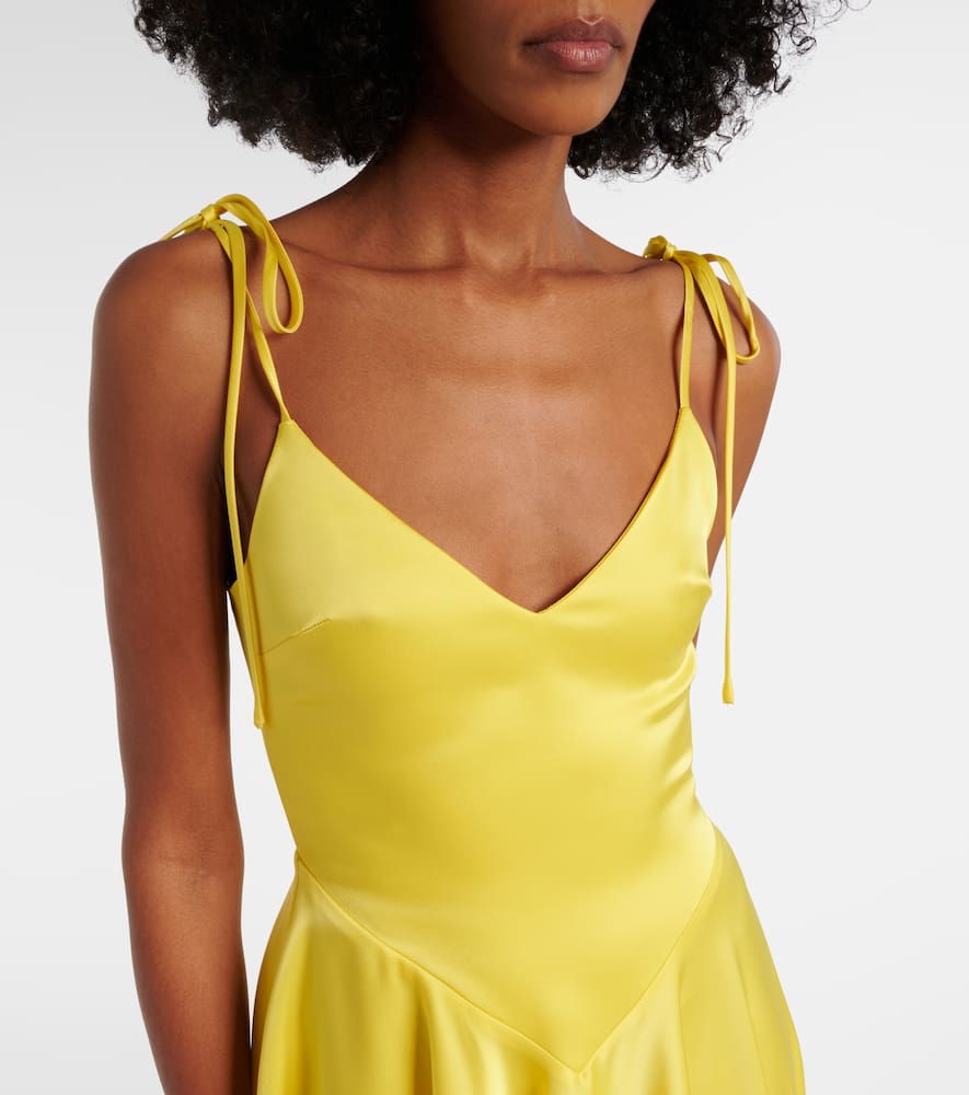 Asymmetric draped satin minidress