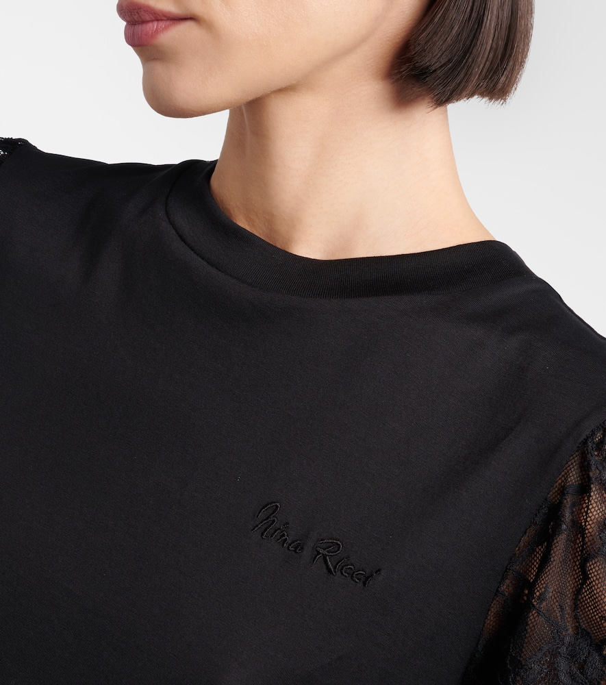 Lace-trimmed cotton jersey T-shirt