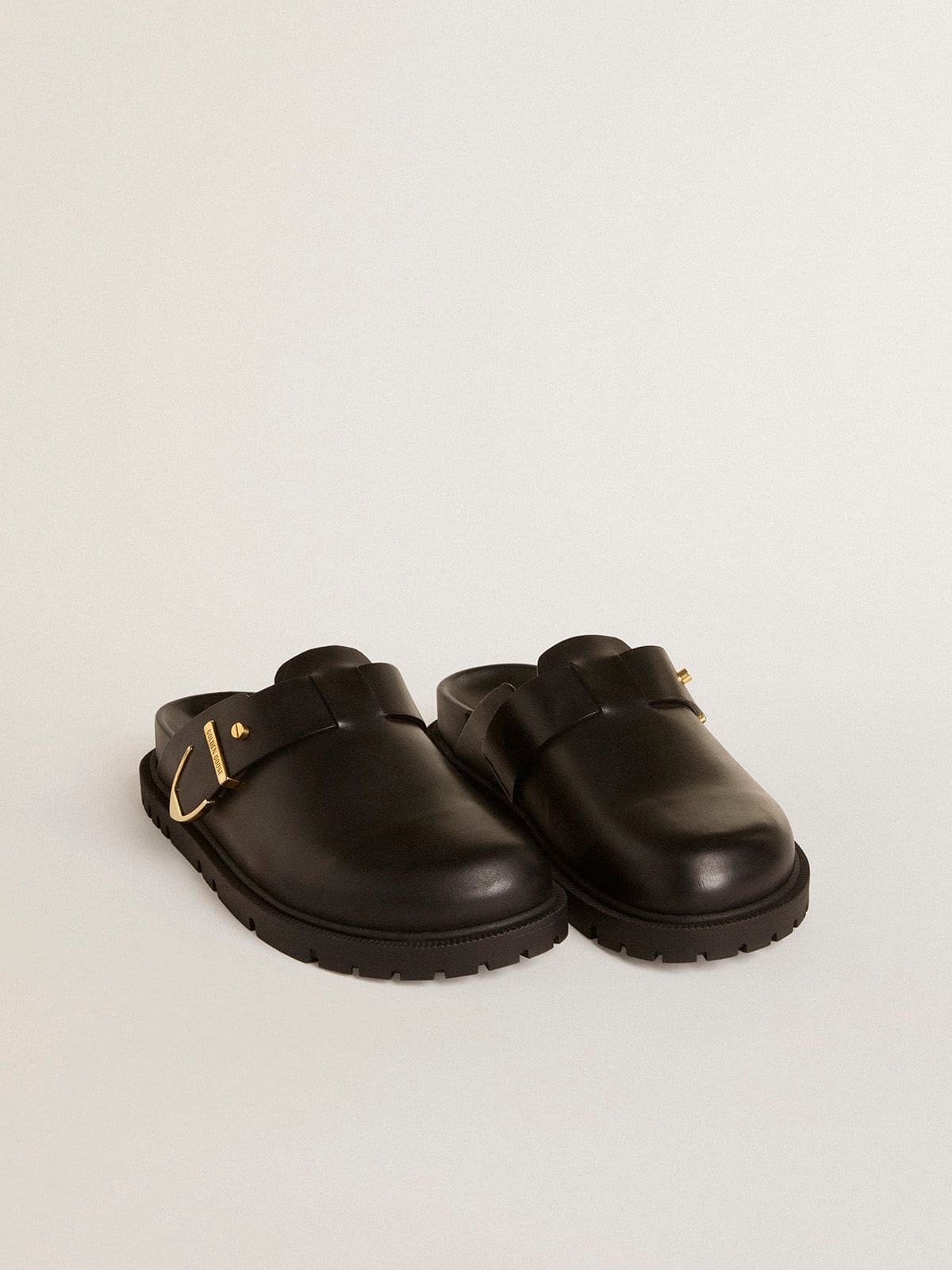 Golden Goose - Women's Lucy Sabot In Glossy Black Leather With Gold Metal Buckle, Woman