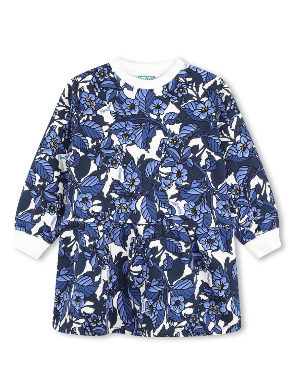 Floral-print cotton sweatshirt dress - Blue