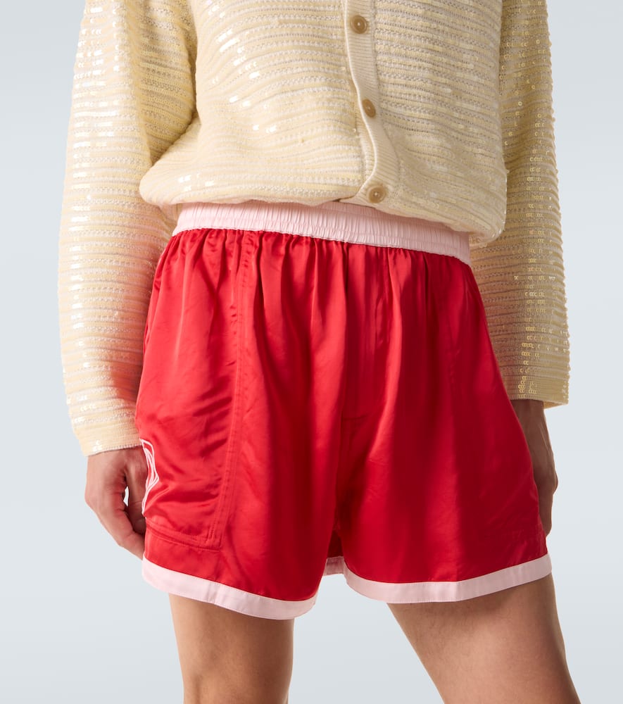 Heart Deco embroidered satin shorts