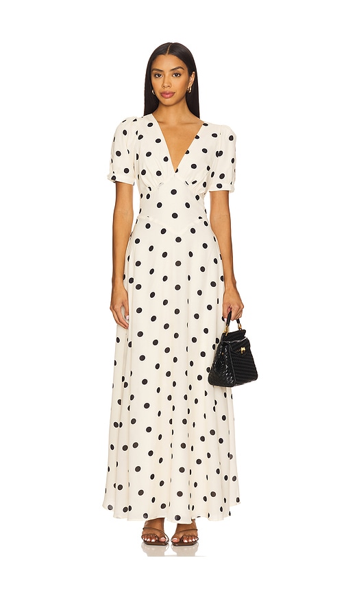 MORE TO COME Devin Maxi Dress in Cream Polka Dot. XL also in