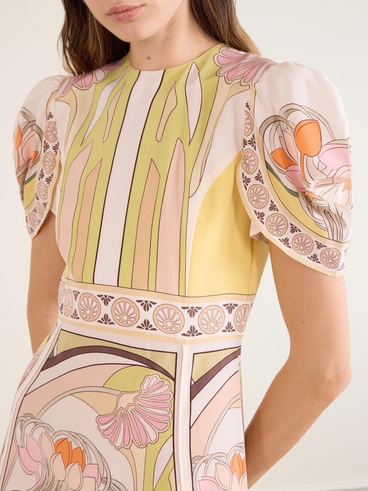 Cherie Printed Silk Midi Dress - Yellow