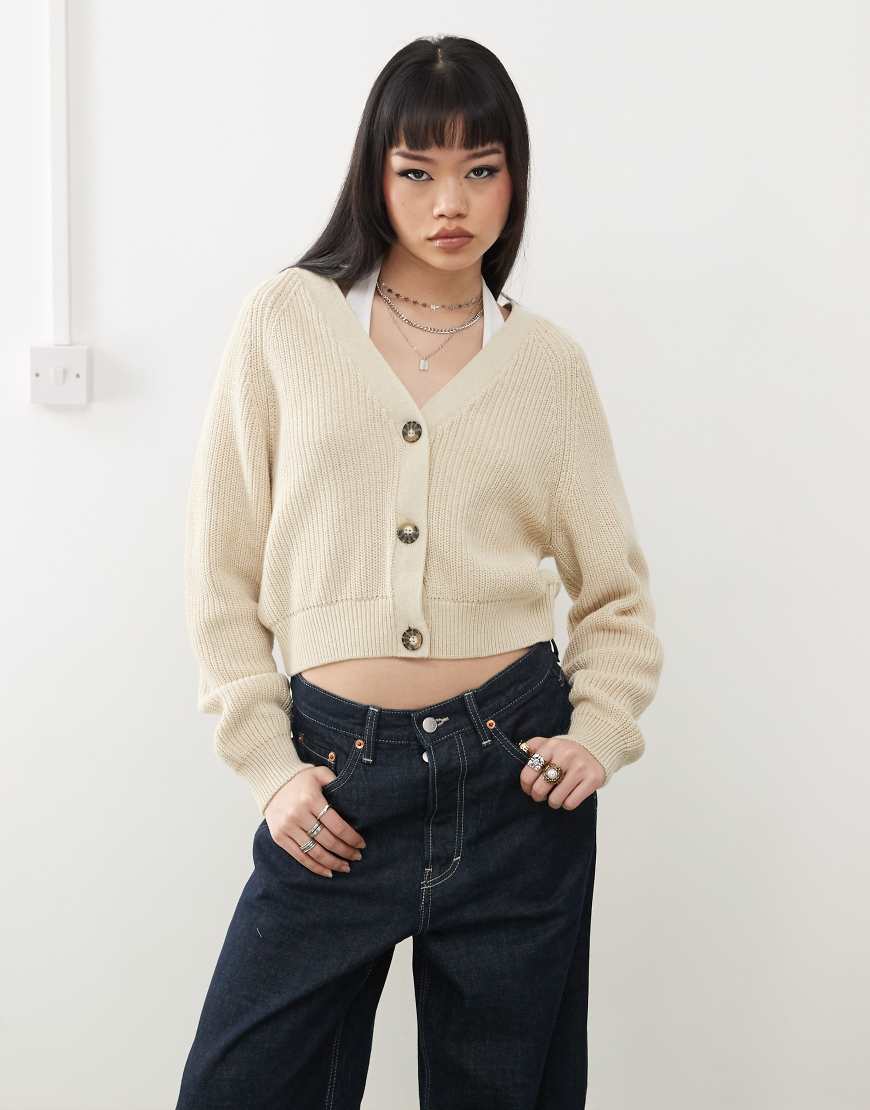 Cable rib knitted cardigan in gray melange