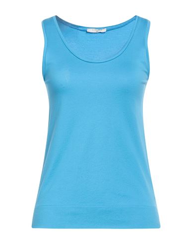 Woman Tank top Azure Size S Cotton, Elastane