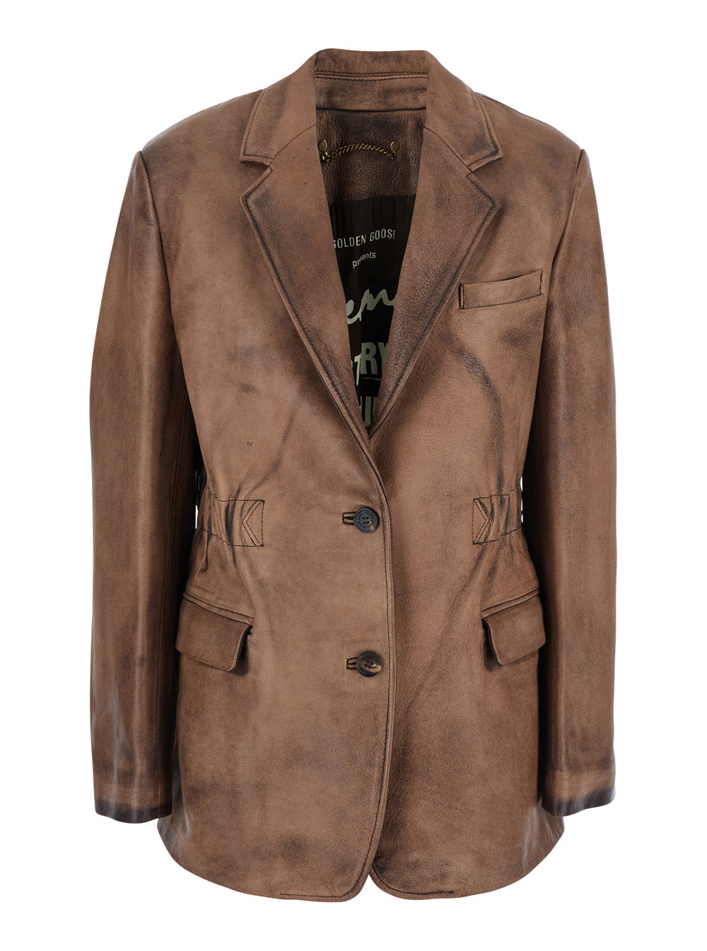 Leather Single-Breasted Blazer — Brown