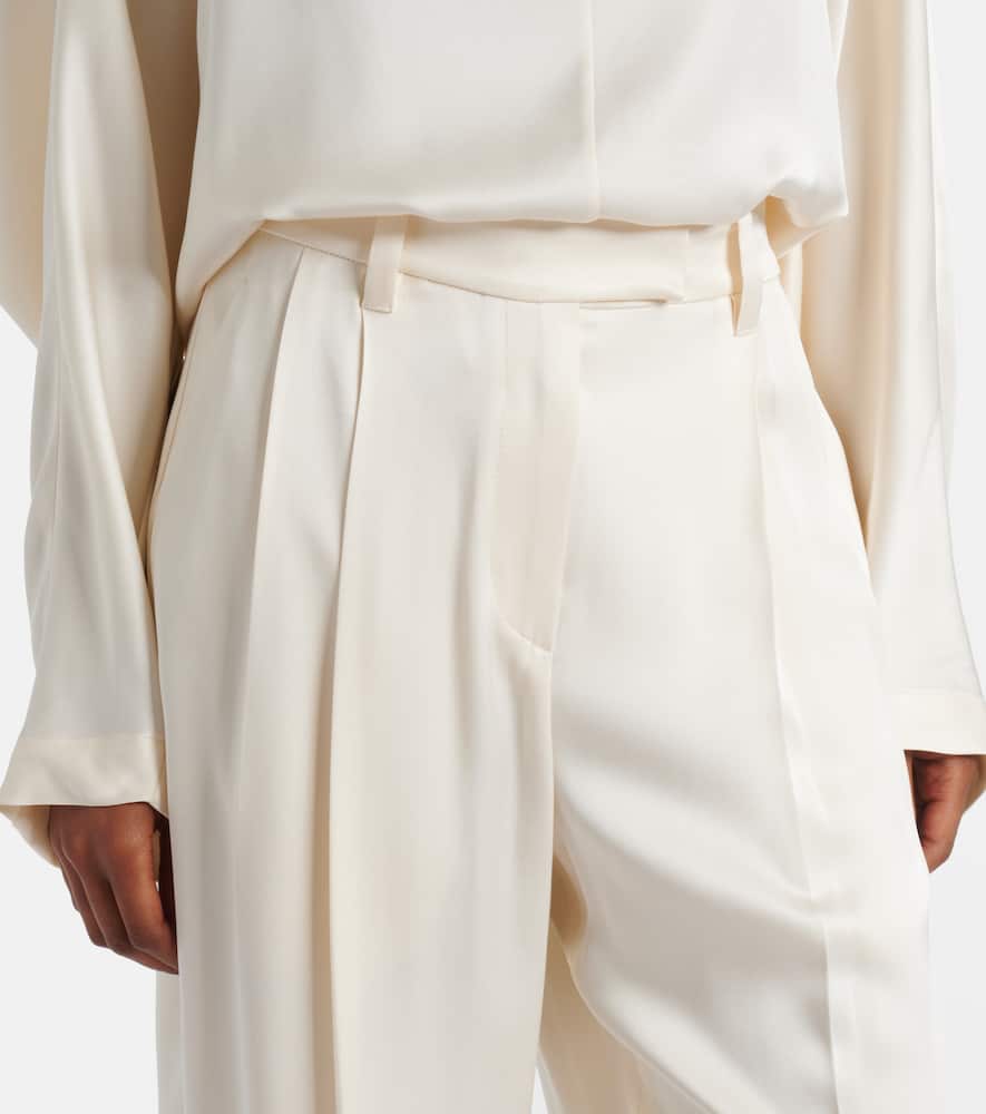 Mid-rise silk straight pants