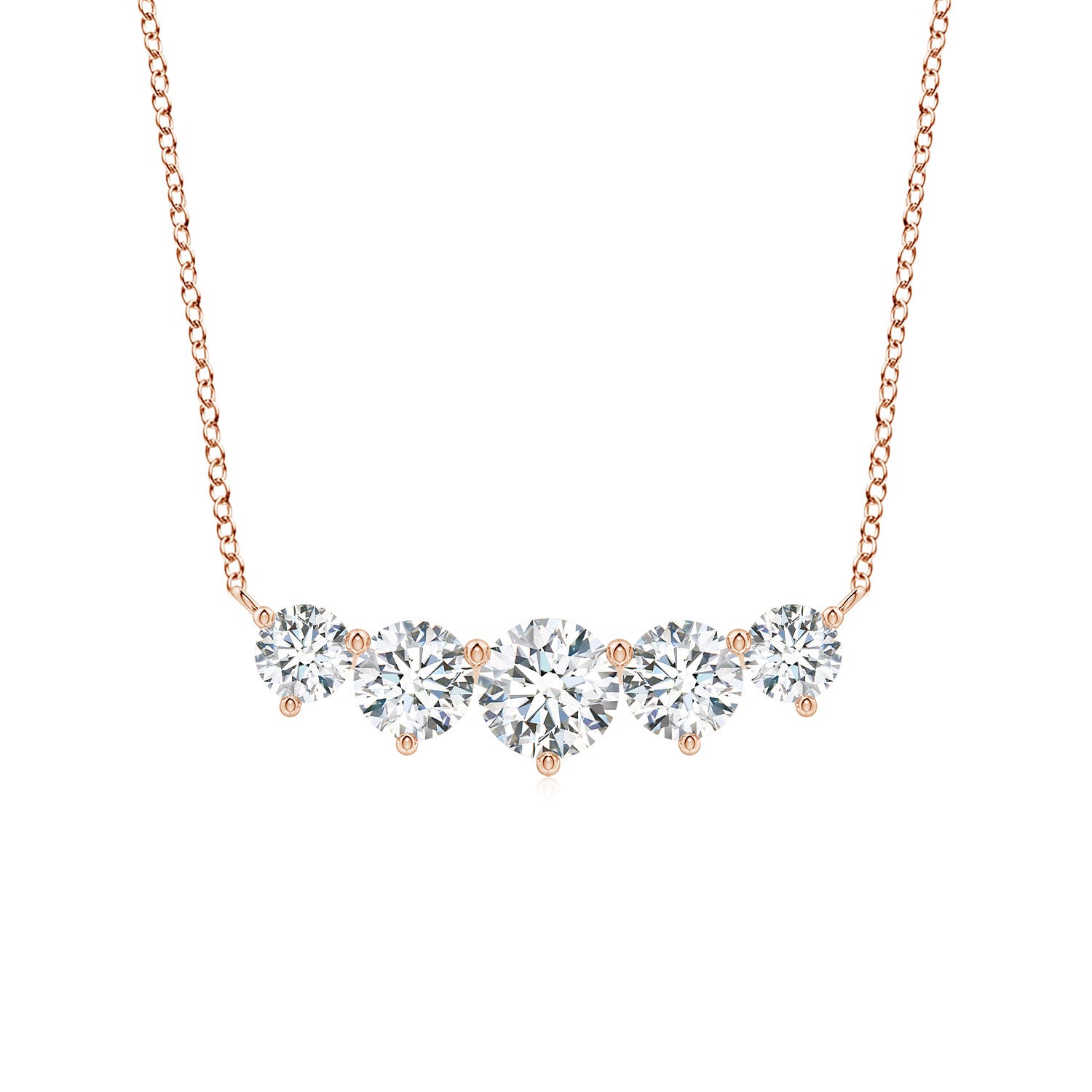 Angara 2.96 CTW Graduated Five Stone Round Lab-Grown Diamond Necklace in 14K Rose Gold