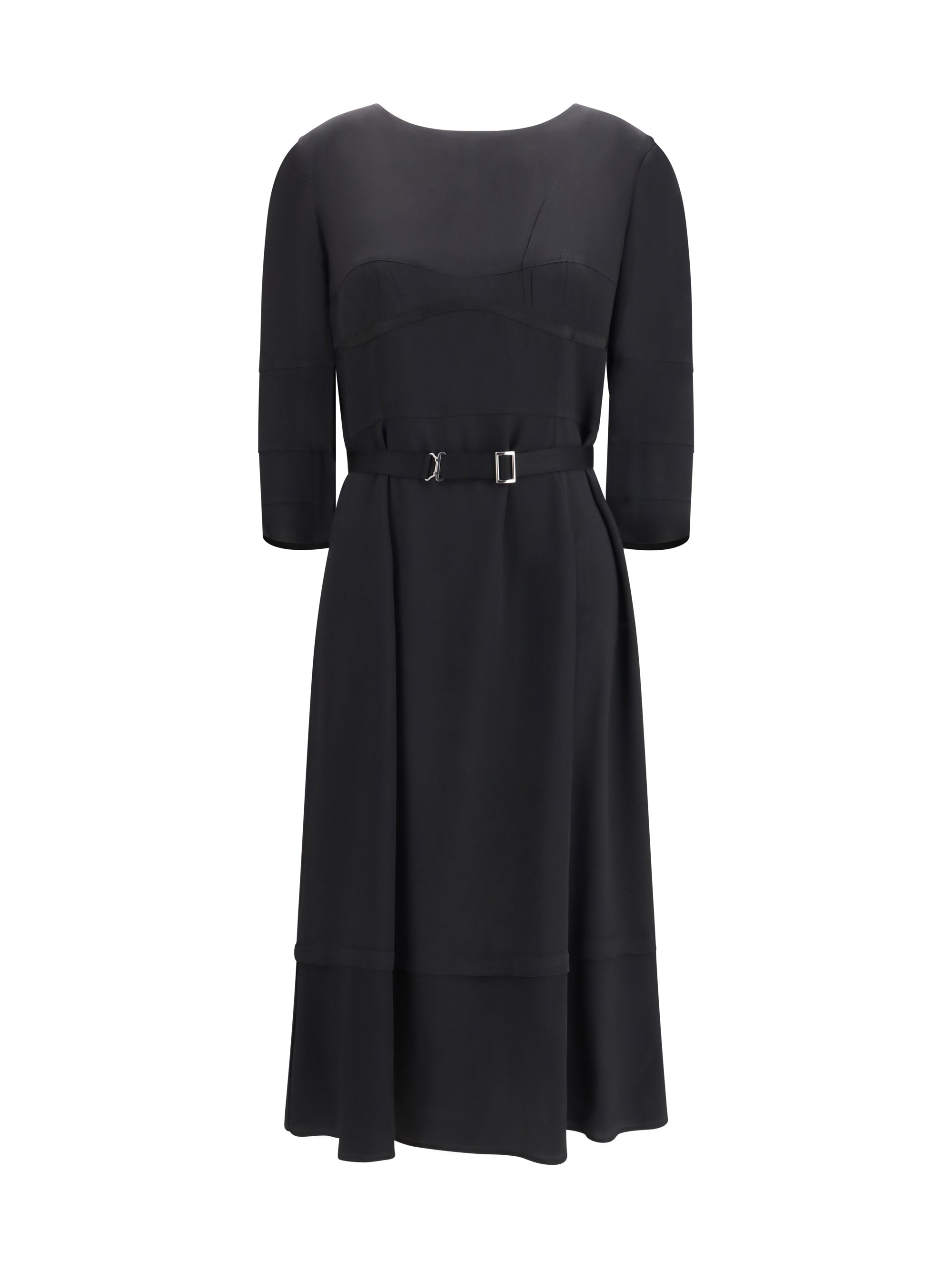 Silk-Acetate Midi Dress — Black