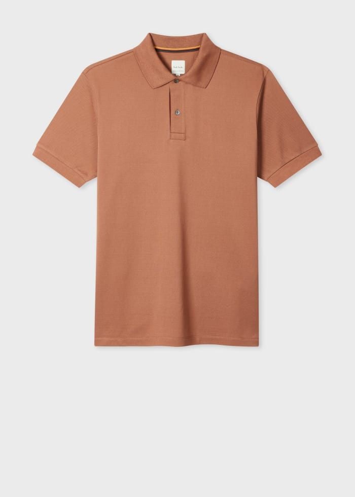 Terracotta Cotton 'Artist Stripe' Placket Polo Shirt Brown