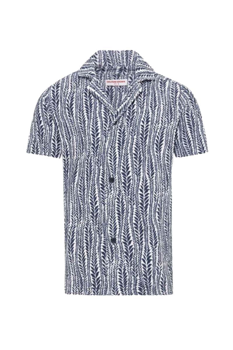 Fern-Patterned Cotton Shirt — Navy