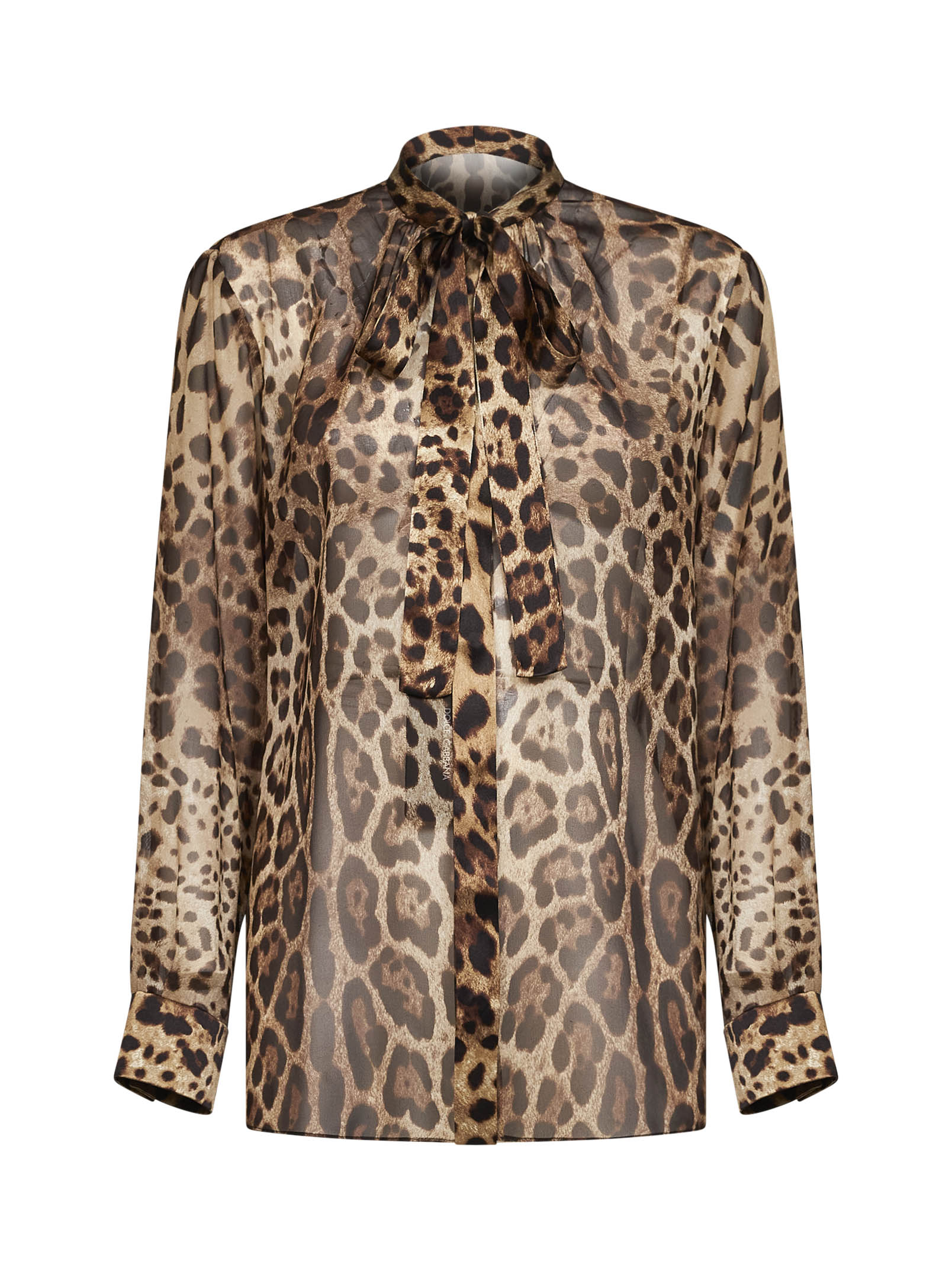 Leopard Print Silk Georgette Shirt — Brown