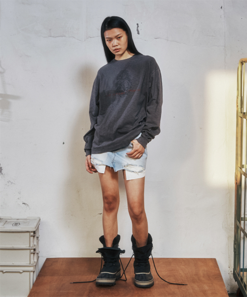UNBALANCE MICRO DENIM SKIRT LIGHT BLUE