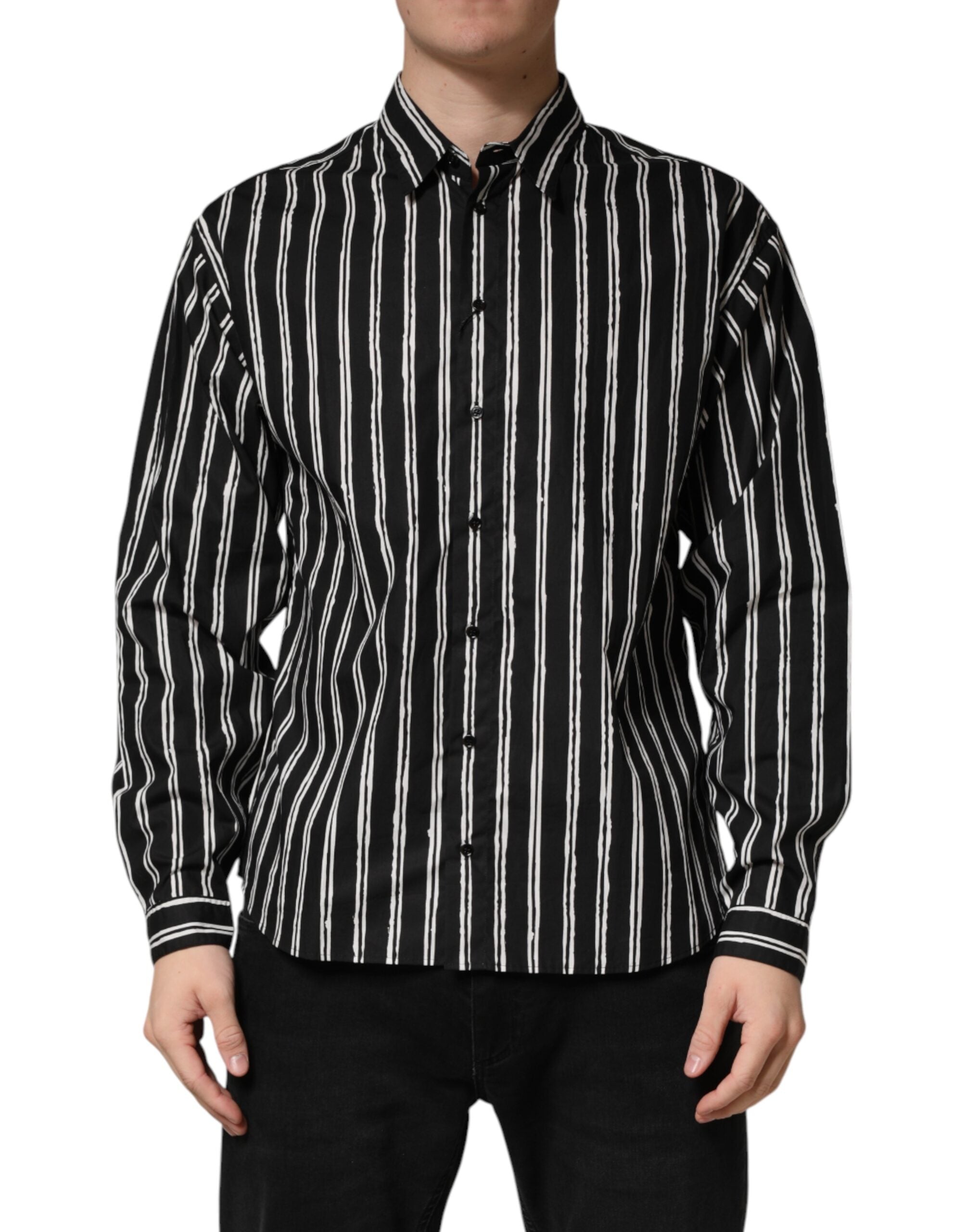 Striped Cotton Shirt — Black