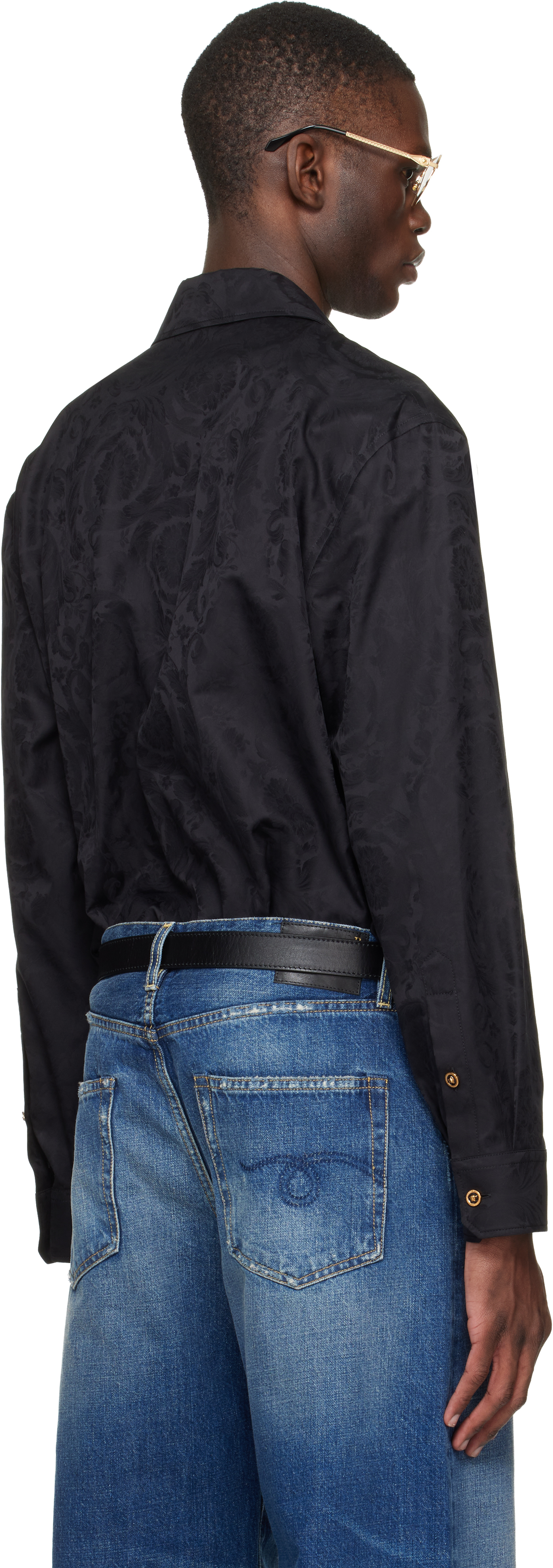 Black Jacquard Cotton-Poplin Shirt