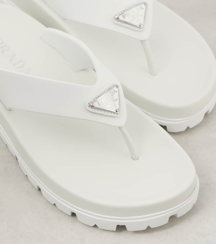 Leather-trimmed thong sandals
