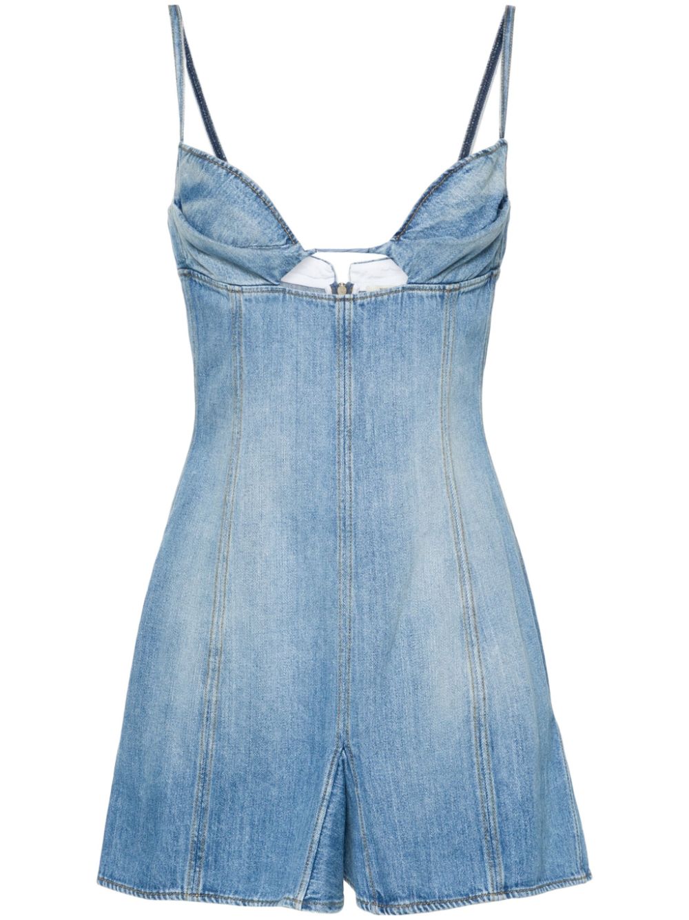 Godet-design denim mini dress - Blue