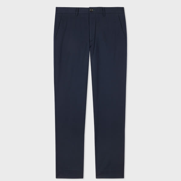 Mid-Fit Navy Stretch Organic-Cotton Chinos Blue