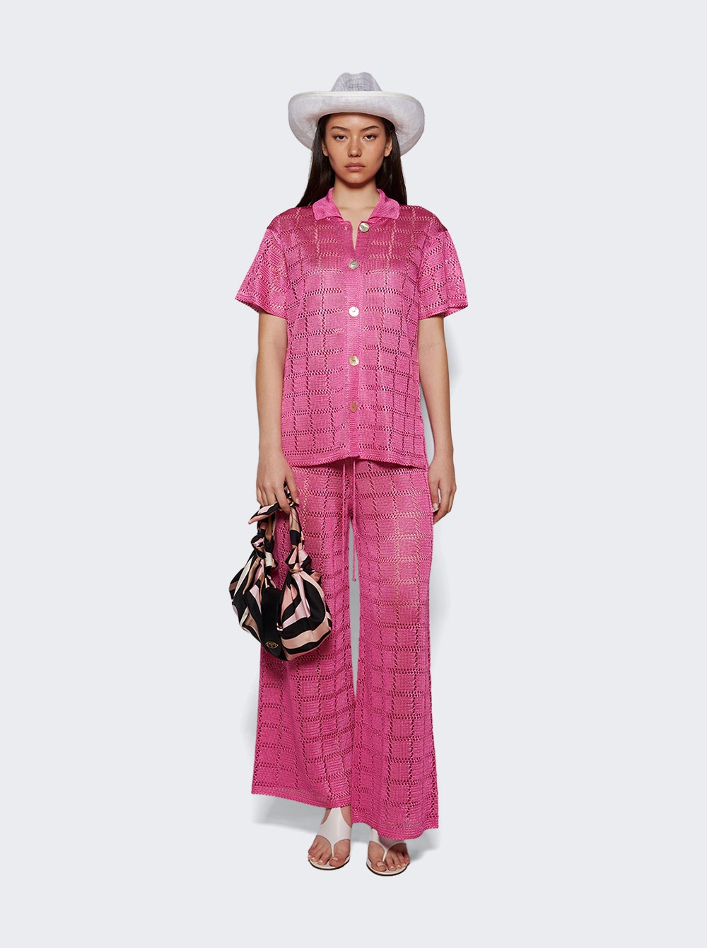 Grid-pattern drawstring trousers - Pink