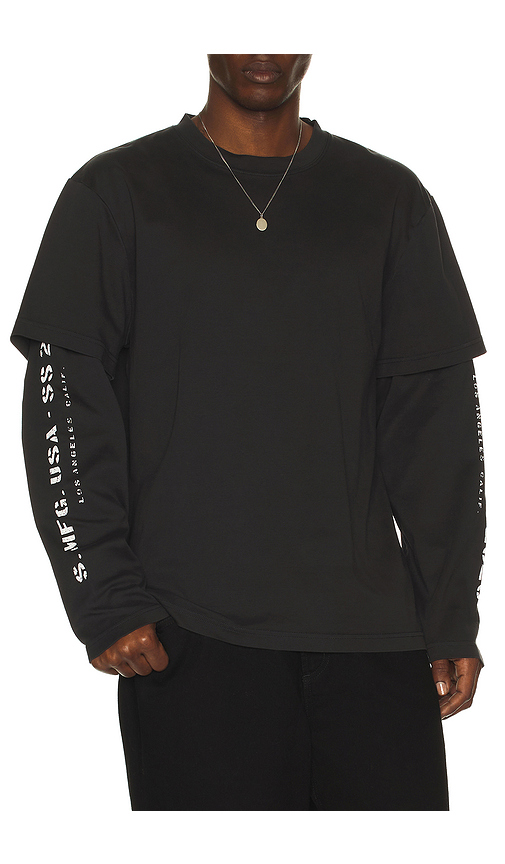 Stampd S26 Double Layered Long Sleeve Relaxed Tee in Charcoal. M also in L, S, XL/1X