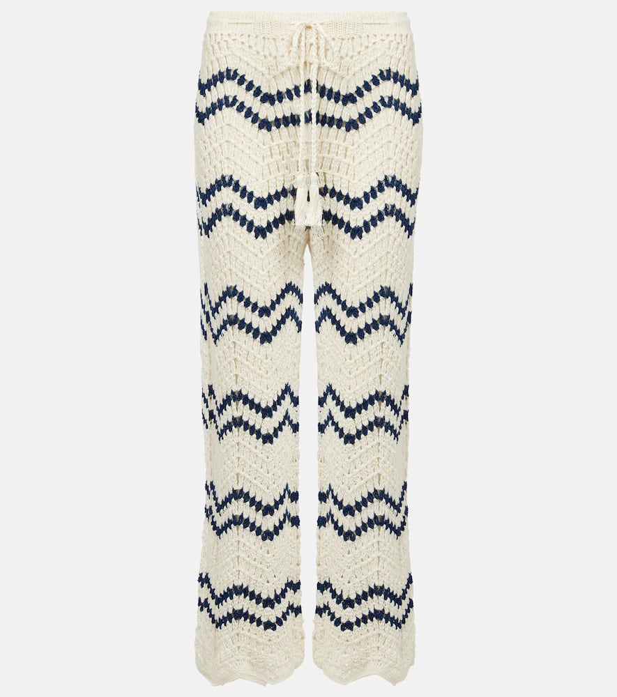 Nautical crochet cotton wide-leg pants