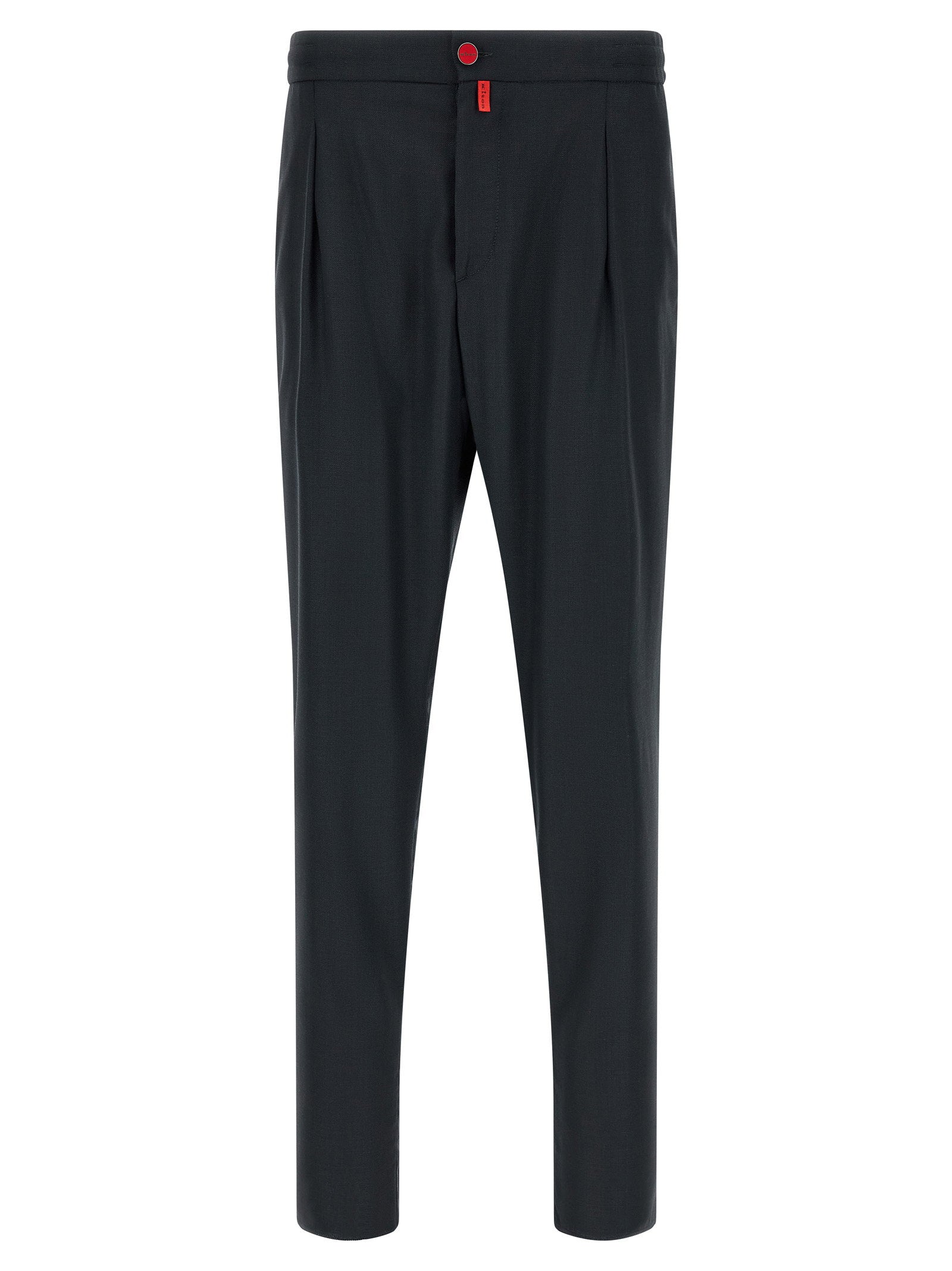 Virgin Wool with Contrast Red Button Trousers — Navy