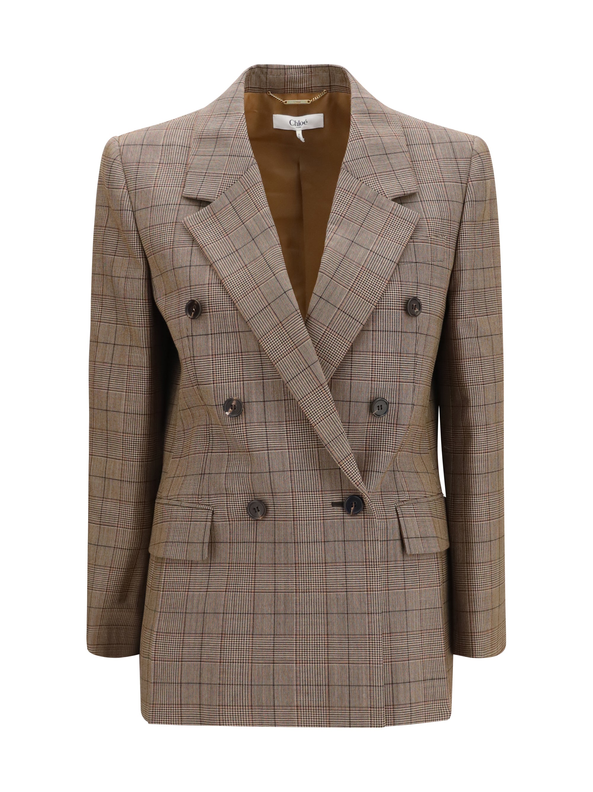 Checked Double-Breasted Blazer — Brown