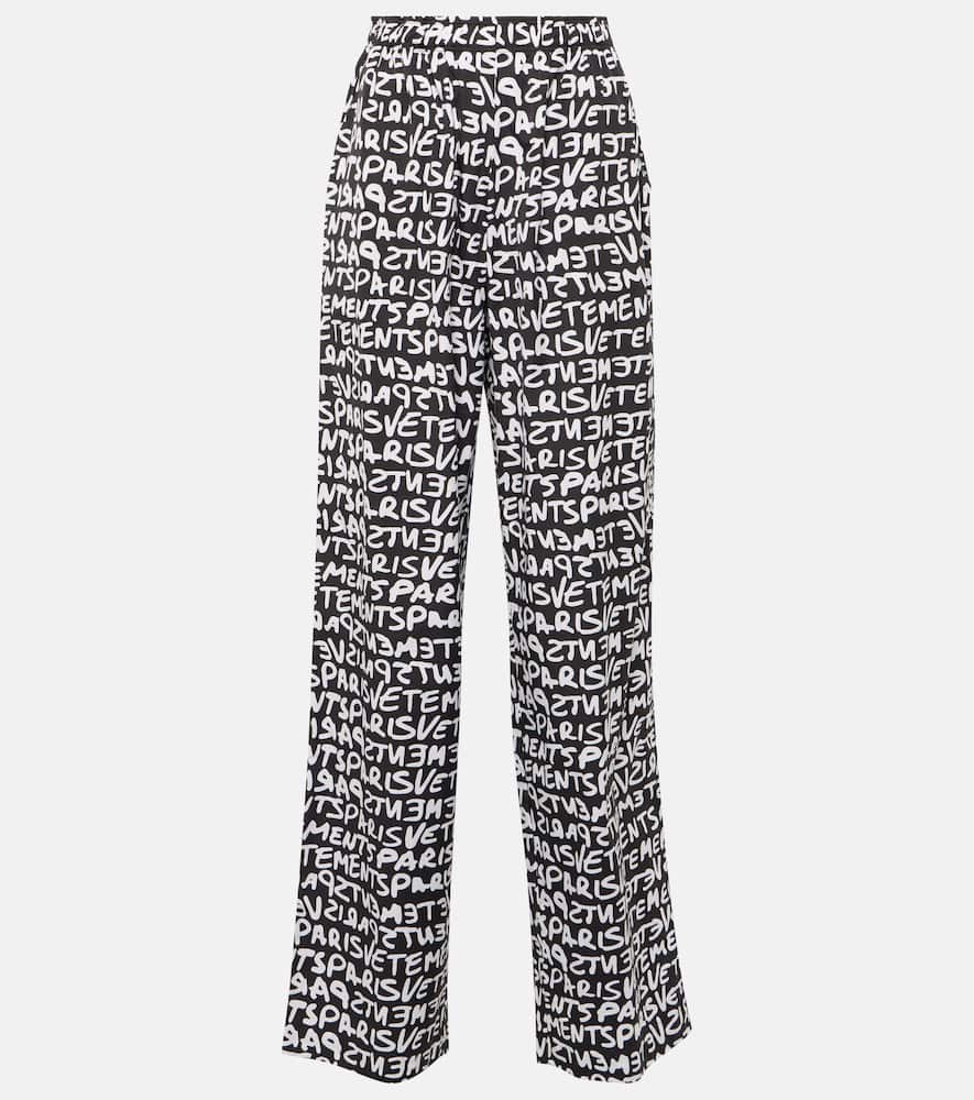 Printed high-rise cotton wide-leg pants