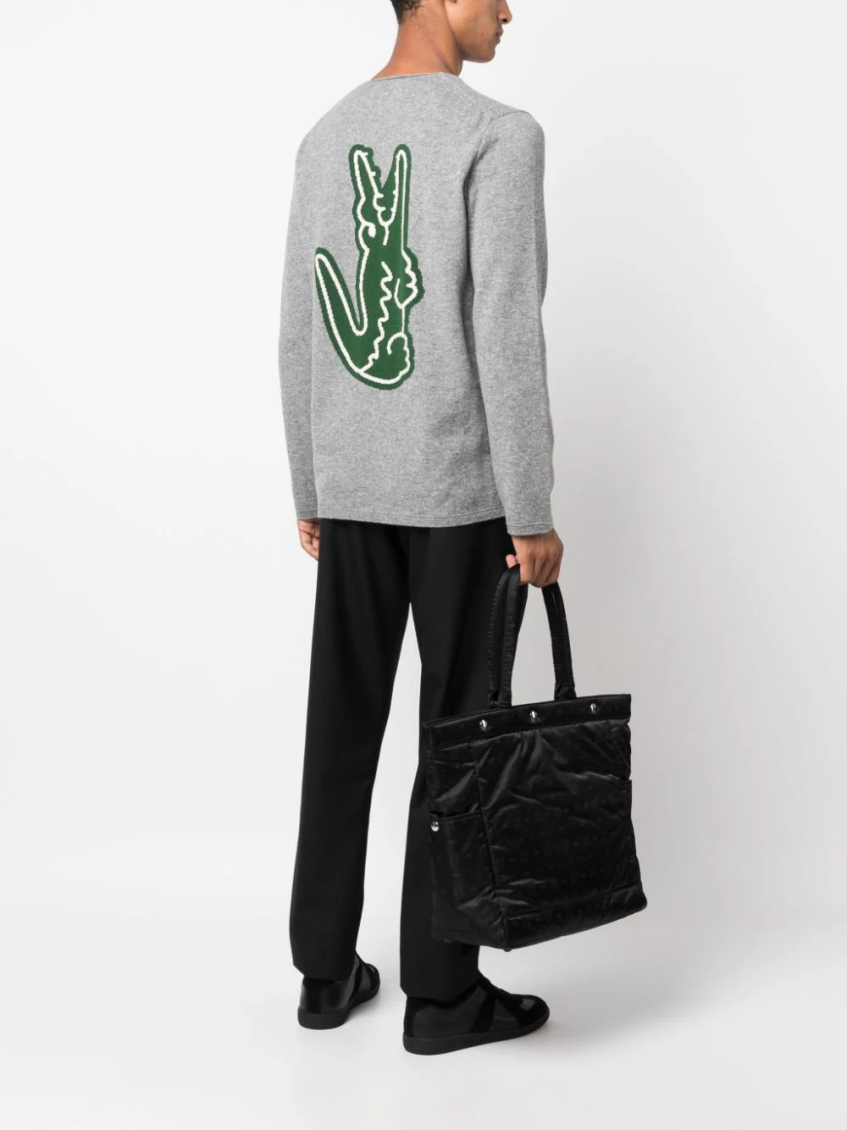 Grey intarsia-knit logo wool jumper