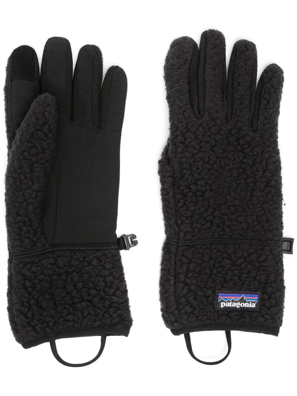 Logo-patch fleece gloves - Black