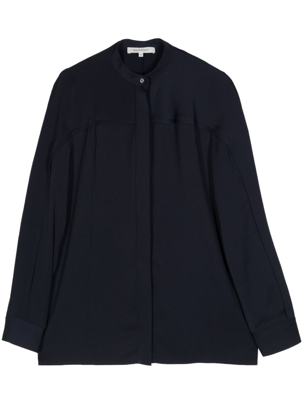 Pleat-detail collarless shirt - Blue